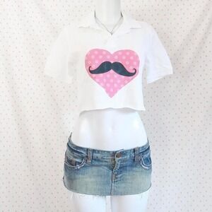 mustache heart graphic polo crop top tumblr indie sleaze y2k